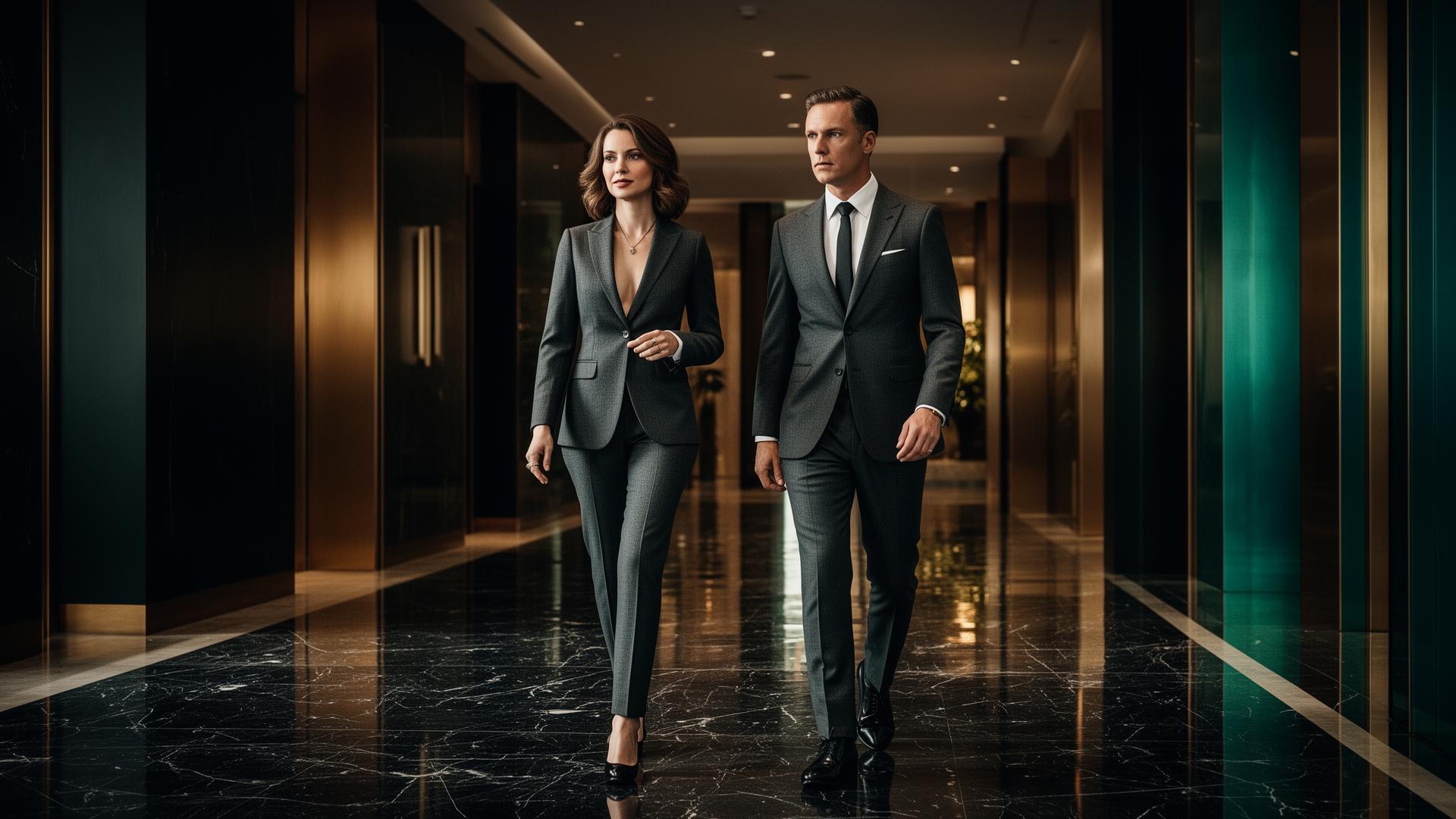 Executivos em lobby corporativo
